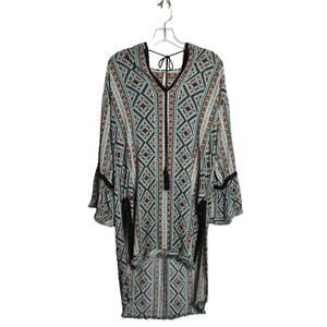 Uncle Frank Hooded Boho Printed Coverup Mini Tunic Dress Size XS Beach Resort